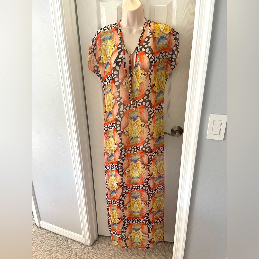 Cassia Mallmann Scarlet Macaw Sheer Coverup in XSmall Petite